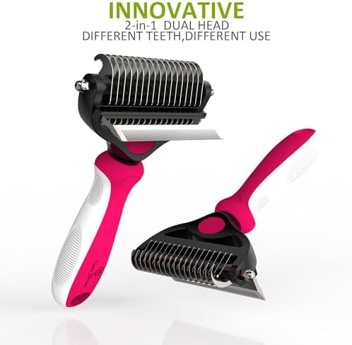 Spring Blossoms-2 in 1 Professional Grooming Rake for Cats & Dogs-Dematting Comb for Easy Mats & Tangles Removing,Pet Brush Safe No More Nasty Shedding and Flying Hair (Rose)