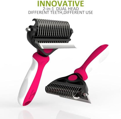 Spring Blossoms-2 in 1 Professional Grooming Rake for Cats & Dogs-Dematting Comb for Easy Mats & Tangles Removing,Pet Brush Safe No More Nasty Shedding and Flying Hair (Rose)