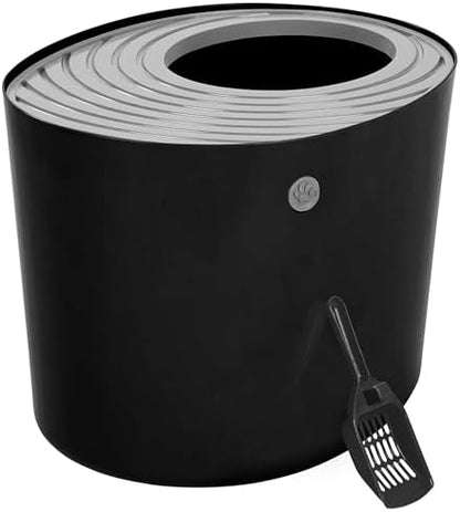 IRIS USA Large Top Entry Cat Litter Box, Hooded Privacy, Black/Gray