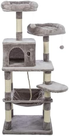 Trixie 56.3" Eduardo Cat Tree, 4-Level Indoor Cat Furniture with Jute Scratching Posts, Plush Condo, Hammock & Platforms, Play Rope and Dangling Ball