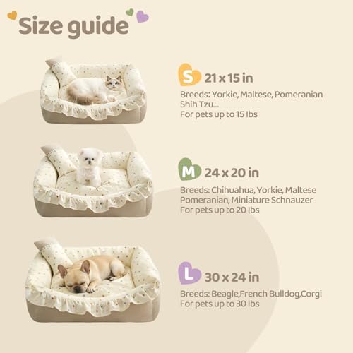 Jiupety Dog Beds for Medium Dogs Cozy & Soft Cat Bed Removable Washable Cat Bed with Slip-Resistant Bottom Pet Beds with Pillow, Beige 30"x24"