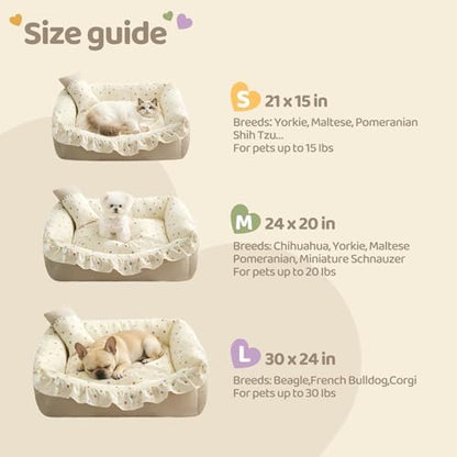 Jiupety Dog Beds for Medium Dogs Cozy & Soft Cat Bed Removable Washable Cat Bed with Slip-Resistant Bottom Pet Beds with Pillow, Beige 30"x24"