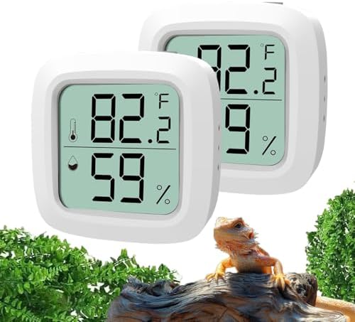 2-Pack Reptile Thermometer and Hygrometer – LCD Digital Temp & Humidity Monitor for Bearded Dragon, Gecko, Snake Tanks, Incubation Boxes, Indoor Pet Habitats