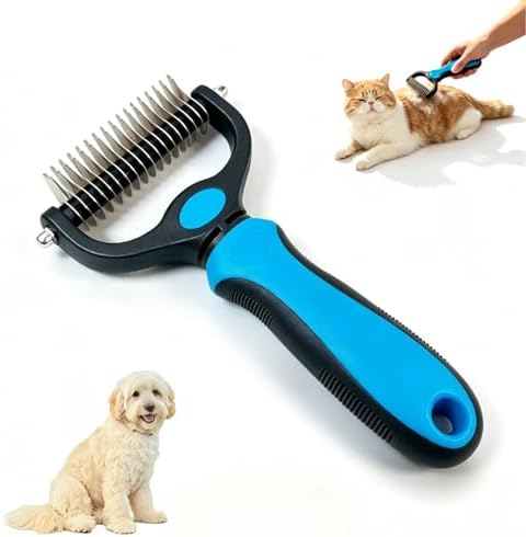 Pet Grooming Brush,Dematting Comb for Dogs and Cats, Undercoat Rake Pet Brush for Long Hair, Deshedding Dog Brush Removes Tangles Knots and Loose Fur, Matted Fur on Cats and Dogs
