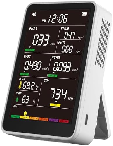 16-in-1 Indoor Air Quality Monitor, High-Precision Multi-Parameter Smart Air Quality Tester with HD Real-Time Color Screen, Portable Air Quality Monitor for Home, Office, Cars, School, Bedroom