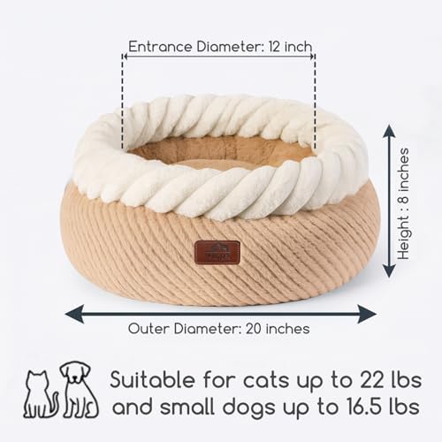 Hollypet Round Cat Bed Small Dog Beds with Detachable Cushion, Oatmeal