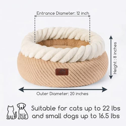Hollypet Round Cat Bed Small Dog Beds with Detachable Cushion, Oatmeal
