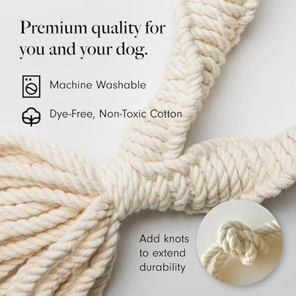 LAY LO Natural Cotton Dog Rope Toy for Small & Medium Dogs, Non-Toxic Rope Toy, 2-Pack Puppy Teething Toy, Durable Boho Dog Toys with Handle
