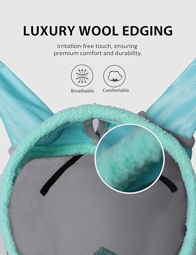 Harrison Howard Horse Fly Mask UV Protective Fine Mesh with Extra Wool Soft Touch on Skin Fly and UV Protection Summer Mint-Black M