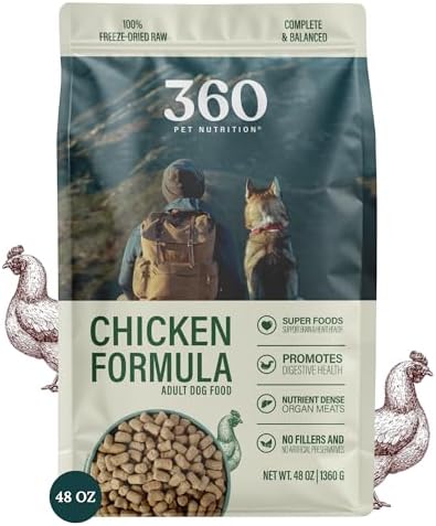 360 Pet Nutrition Freeze-Dried Raw Dog Food – Chicken Recipe with Liver & Organs, High Protein, Omega-3s, Fruits, Veggies & Superfoods, Grain-Free, No Fillers, 3 lb – Made in USA