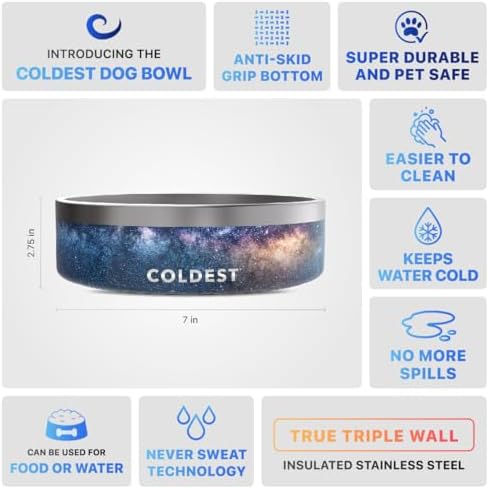 Coldest Dog Bowl - Anti Rust Metal, Non Slip, 3 Layers Insulated Stainless Steel Dog Bowls - Spill Proof & Heavy Duty - Water Bowl for Dogs, Cats & Pets, Dish Washer Safe (42 oz, Into The Beyond)