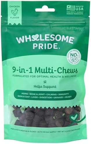 Wholesome Pride 9-in-1 Dog Multifunctional Soft Chews – Joint Pain Relief, Hip & Joint Support, Immune, Skin, Gut, Heart, Brain Health – Glucosamine, MSM, Chondroitin – 90 Chews
