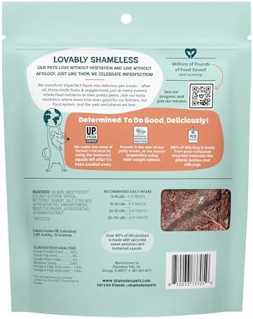 Shameless Pets Jerky Bites Treats, Salmon Loves Butternut- Healthy Dog Chews for Skin & Coat Support with Omega 3 and 6- Dog Treats with Real Wild-Caught Salmon- Free from Grain, Corn & Soy - 14 oz
