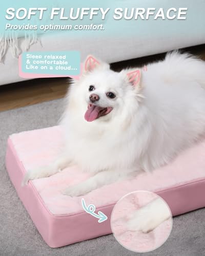 KSIIA Orthopedic Dog Bed for Small Dogs with Waterproof Lining, Pink, 23x17