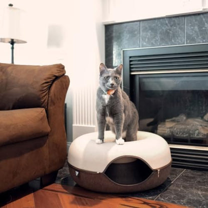 Travel Cat Tunnel Bed Cave - 21 Inch Large Premium Round Donut Cat Cave for Indoor Cats, Kitten - Detachable Cat Hideaway Cat Bed with Tunnel for Playing, Scratching, Sleeping (Chocolate & Cream)