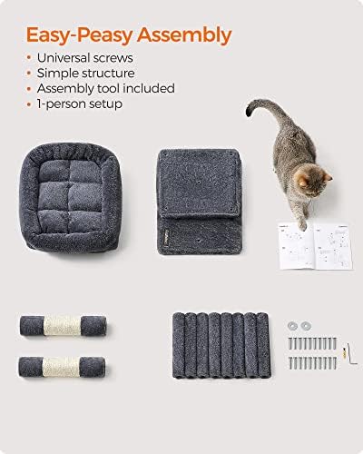 Feandrea Cat Tree, 26.4-Inch Small Cat Tower, Cute Plush Condo, Smoky Gray