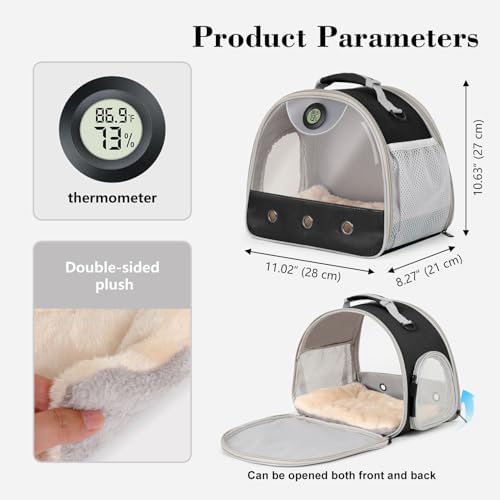 Bearded Dragon Carrier, Reptile Travel Bag with Built-in Thermometer Hygrometer, Breathable Small Animal Carrier with Clear View Window, Portable Guinea Pig Carrier for Gecko, Snake, Hamster