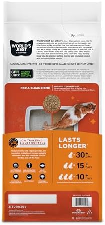 World's Best Cat Litter Low Tracking & Dust Control, Unscented, 8 lb Bag