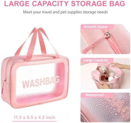 6PCS Pink Dog Washing Kit with Brush, Scrubber, Gloves, Towel & Bag