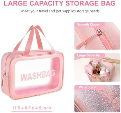 6PCS Pink Dog Washing Kit with Brush, Scrubber, Gloves, Towel & Bag