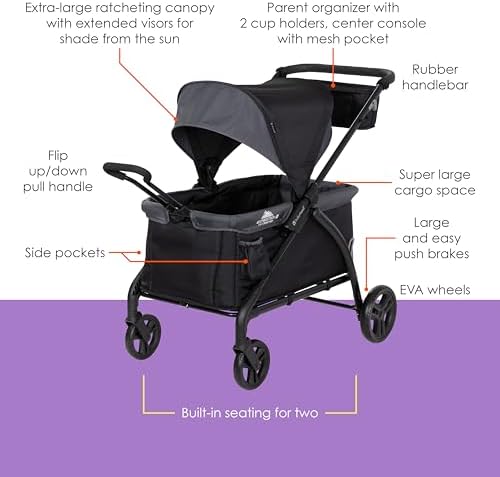 Baby Trend Expedition 2-in-1 Push or Pull Wagon with Canopy, Madrid Black