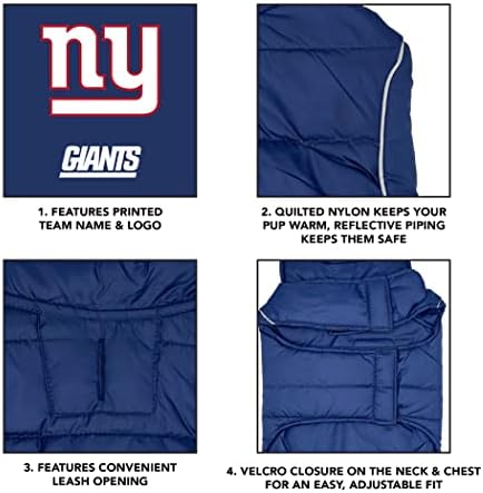 NFL New York Giants Puffer Vest for Dogs & Cats, Size Medium. Warm, Cozy, and Waterproof Dog Coat, for Small and Large Dogs/Cats. Best NFL Licensed PET Warming Sports Jacket