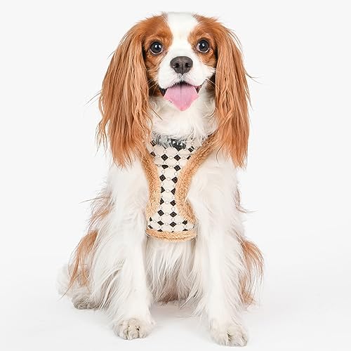 Puppia Jace Dog Harness Over-The-Head Warm Winter Diamond Pattern Adjustable Chest for Small and Medium Dog, Beige, Large