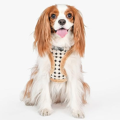 Puppia Jace Dog Harness Over-The-Head Warm Winter Diamond Pattern Adjustable Chest for Small and Medium Dog, Beige, Large