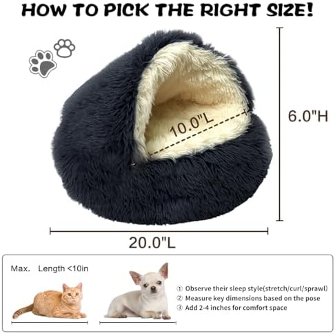 ShinHye Cat Bed Round Plush Fluffy Hooded Cat Bed Cave, Cozy for Indoor Cats or Small Dog beds, Soothing Pet Beds Doughnut Calm Anti-nxiety Dog Bed - Waterproof Bottom Washable (20×20inch, Dark Grey)