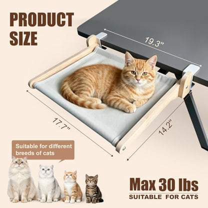 Cat Desk Bed Foldable Wood Cat Bed for Desk with 2 Hammocks and 2 Clamps