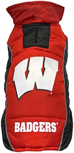 Pets First Collegiate Wisconsin Badgers Puffer Vest for Dogs & Cats. Size Medium. Warm, Cozy, and Waterproof Dog Coat, for Small and Large Dogs/Cats.