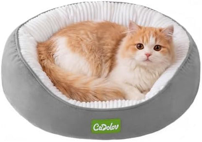 Round Cat Bed, Washable Small Dog Puppy Kitten Beds, Grey 20in