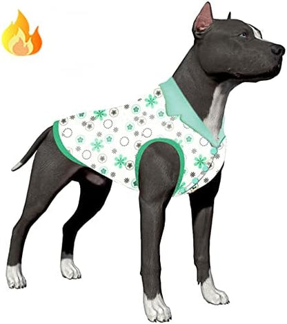 LovinPet Coat Onesie for Large Dog: Warm Flannel Fabric Multi Floral Mint Prints Dog Apparel, Updated Sweater for Dogs, Cozy Dog Winter Coat for Cold Weather,Green