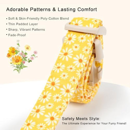 Yellow Daisy Dog Collar Cute Summer Dog Collars for Large Dogs - Lightweight Adjustable Girly Floral Female Dogs Everyday Collar with Safety Buckle L