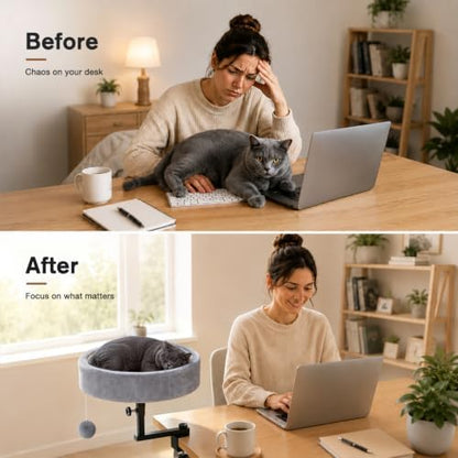Chumajor Cat Desk Bed, 360° Rotating & Adjustable Cat Bed, 50 lbs, Grey