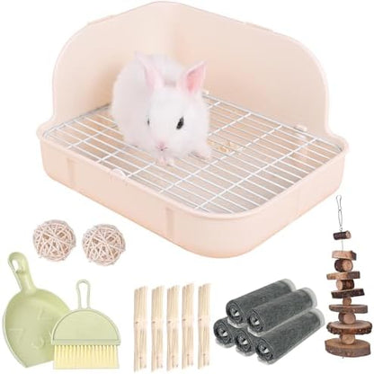 RUBYHOME Rabbit Litter Box Toilet, Plastic Square Cage Box Potty Trainer Corner Litter Bedding Box Pet Pan for Small Animals, Rabbits, Guinea Pigs, Chinchilla, Ferret, Galesaur, 11.4 Inches (White)