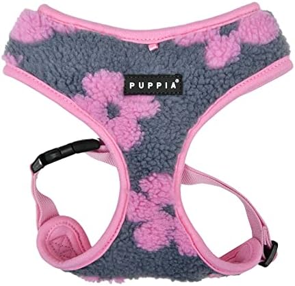 Puppia Ren Dog Harness Over-The-Head Warm Winter Flower Pattern Adjustable Chest for Small and Medium Dog, Pink, Medium