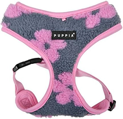 Puppia Ren Dog Harness Over-The-Head Warm Winter Flower Pattern Adjustable Chest for Small and Medium Dog, Pink, Medium