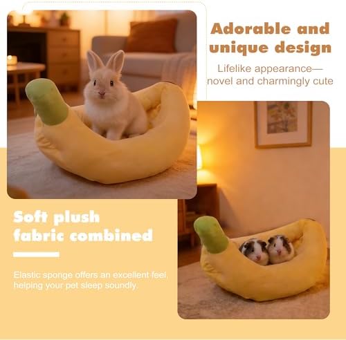 Rabbit Bed Warm Small Dog Cat Sleeping Carrot Banana Beds Bunny Bed Guinea Pig Hideout Bed Thick Soft with Removable Mat,Machine Washable Guinea Pig Cushion (Banana（18.5 * 11.02 * 3.94）)