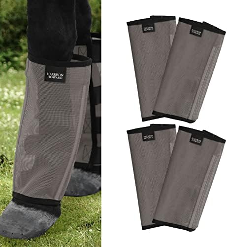 Harrison Howard Loose Fitting Fly Boots UV-Protective Extra Tough Mesh Ventilated Four Fasteners Stay-on Design Protect Horse Legs & Stomp-Reducing Set of 4 Dark Grey Yearling