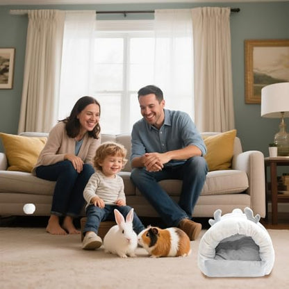 Guinea Pig Hideout, Warm Bed for Guinea Pig,Rabbits, Chinchillas, Guinea Pig Bed, Cozy Small Animal Winter Shelter (Gray, Small)