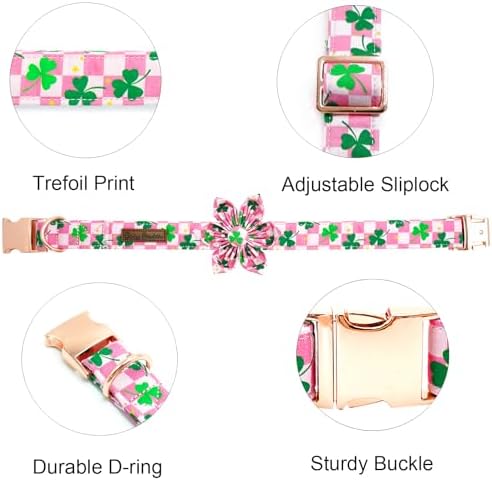 Trefoil Plaid Dog Collar with Flower for Large Female Dogs