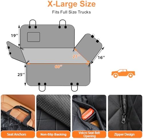 URPOWER XL Dog Seat Cover for Full-Size Truck Back Seat, Waterproof Hammock