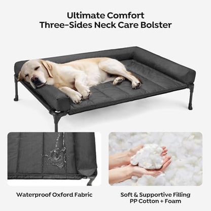Veehoo Outdoor Elevated Dog Bed with Waterproof Bolster Cushion, Cooling