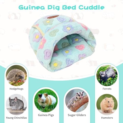 YUEPET Guinea Pig Bed, Warm Fleece Cuddle Cave, Green Flower