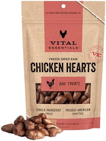 Vital Essentials Freeze Dried Raw Chicken Hearts Dog Treats, 3.75 oz Bag