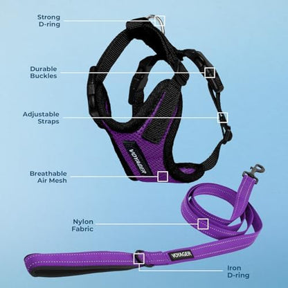 Best Pet Supplies Voyager Step-in Lock Pet Harness w Reflective Pet Leash Combo Set with Neoprene Handle 5ft - Supports Small, Medium and Large Breed Puppies/Cats - Purple/Black Trim, XL