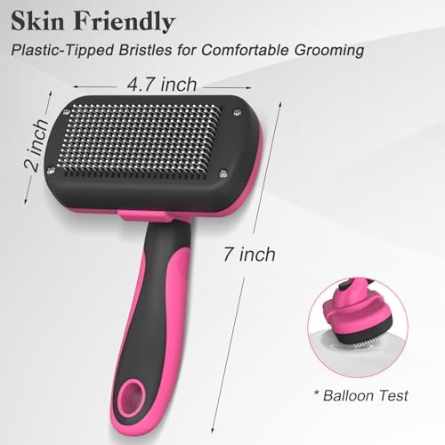 Swihauk Self Cleaning Slicker Brush for Dogs & Cats - Skin Friendly Grooming, Deshedding, Hair Removal for Puppies & Long/Short Haired Pets, Pet Supplies Accessory, Pink