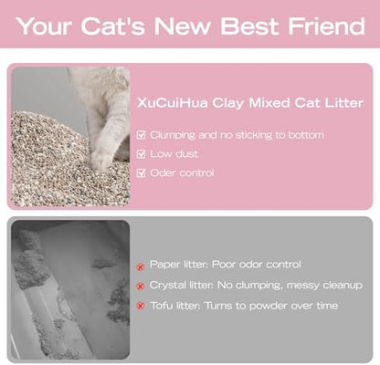 XuCuiHua Bentonite Mix Cat Litter, Strong Clumping Litter, Odor Control, Easy Scooping, Clumps Lift Cleanly, Low Dust, Corn & Cassava Litter, 5.5 LB x 3 Bags