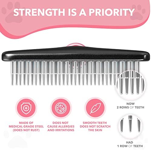 Dog rake deshedding dematting Brush Comb - Undercoat rake for Dogs, Cats, matted, Short,Long Hair Coats - Brush for Shedding, Double Row Stainless Steel pins - Reduce Shedding by 90% (Pink)